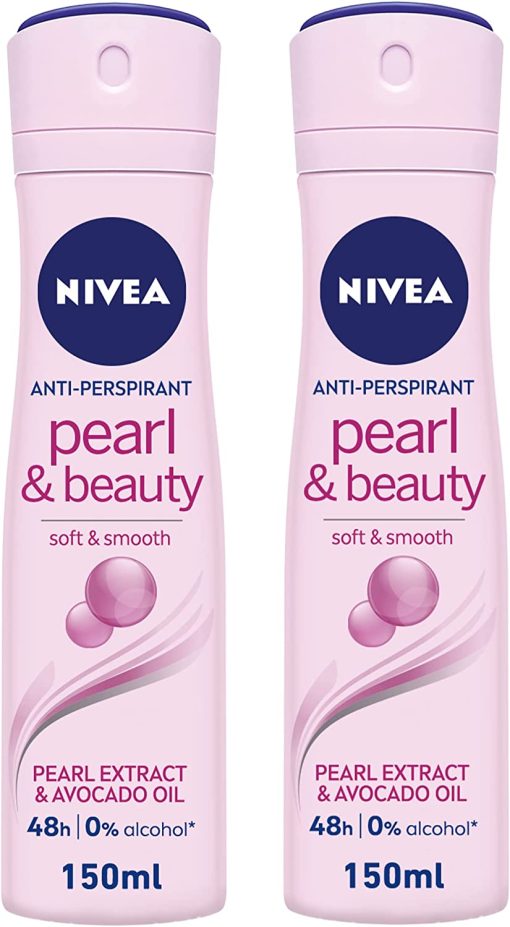 NIVEA Antiperspirant Spray for Women, Pearl & Beauty Pearl Extracts, 2x150ml