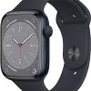 New Apple Watch Series 8 (GPS 45mm) Smart watch - Midnight Aluminium Case with Midnight Sport Band - Regular. Fitness Tracker, Blood Oxygen & ECG Apps, Water Resistant