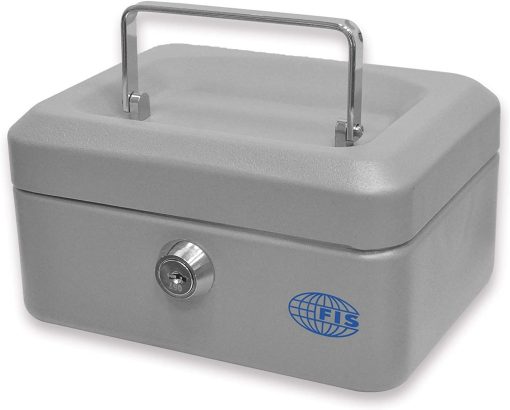 FIS FSCPTS0034GY Steel Cash Box with Key Lock, 152 mm x 115 mm x 80 mm Size, Grey