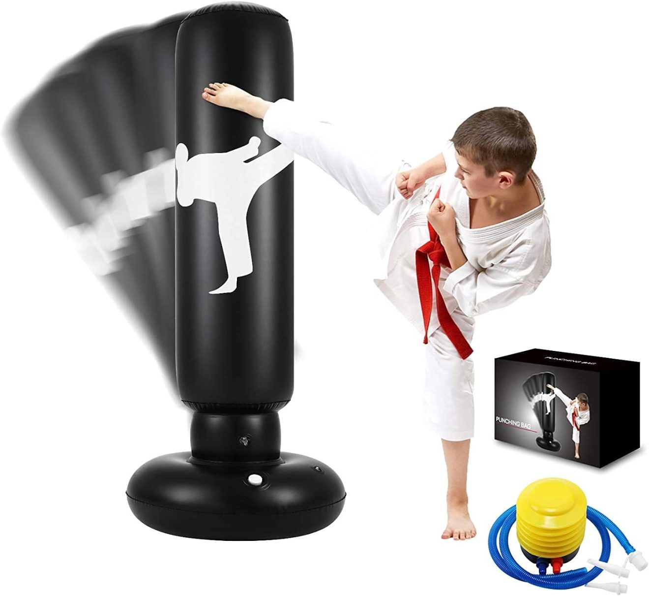 Punching Bag for Kids, 63 Inch Freestanding Boxing Inflatable Punching Bag for Kids , Bounce Back for Practicing Karate, Taekwondo, MMA, Fitness Freestanding Boxing Bag (Air Pump Included)