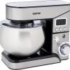 Geepas Digital Multi Function Kitchen Machine, GSM43046 6 Speed Control Electric Mixer with Dough Hook, Whisk, Beater 5L Stainless Steel Bowl Lid 1300W Powerful Motor, Silver