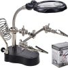 SUYA Desktop LED Lighted Magnifying Glass Soldering Station, Adjustable Helping Hands Magnifier 2.5X,12X Station with Light and Alligator Clips for …