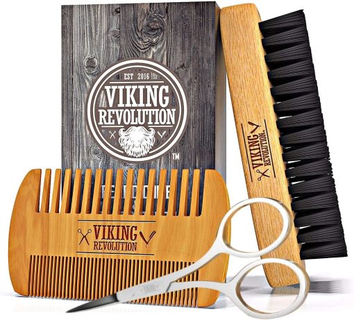 Premium Beard Grooming Set for Men - Beard Comb and Beard Brush For Men for Smooth and Neat Facial Hair - Awesome Gifts For Men