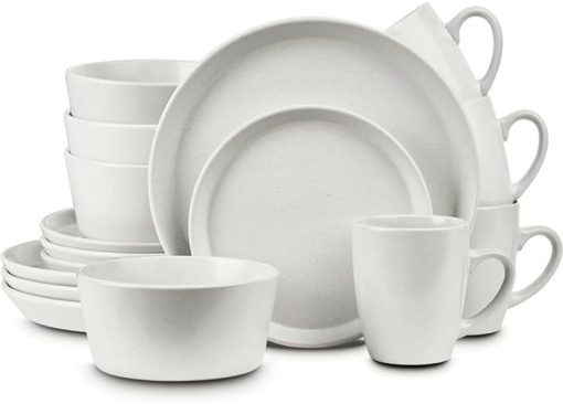 DINNER SET 16 PCS, 16 Piece Kitchen Dinnerware Set, Dishes, Plates, Bowls, Mugs, Service for 4, CERAMIC DINNER SET, WHITE (WHITE)