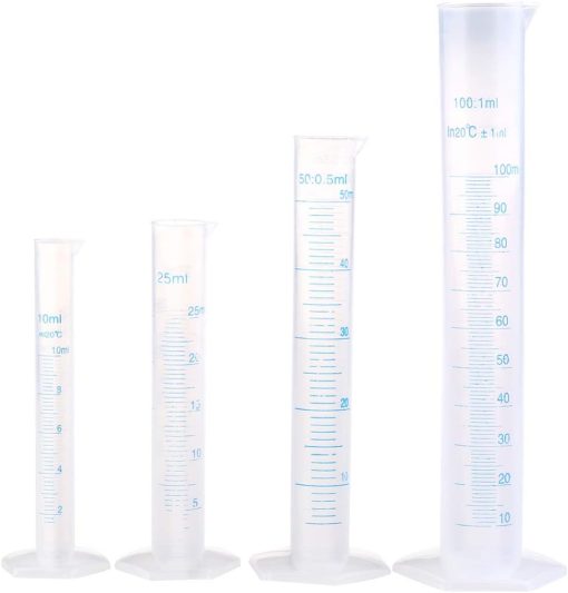 Graduated Cylinder Measuring Cylinders Set 10ml 25ml 50ml 100ml 4pcs Scientific Test Tube Flask Beaker for Experiment School Science Supplies