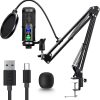 Condenser USB Microphone, Plug & Play PC Computer Microphones Kit with Adjustable Boom Arm Stand Shock Mount, One-Touch Mute for Streaming, Podcast, Studio Recording and Games 192kHz/24Bit