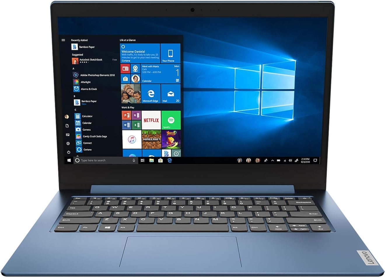 Lenovo IdeaPad 1 Notebook - Display 14" HD (Intel Celeron N4020 Processor, 128 GB SSD, RAM 4 GB, Windows 10 Home in S mode) - Ice Blue