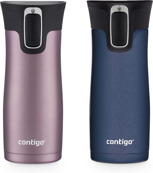 Contigo® AUTOSEAL® West Loop Vacuum-Insulated Stainless Steel Travel Mug with Easy-Clean Lid, 16 Oz, 2-Pack, Vervain, Midnight Berry