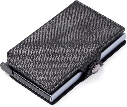 RFID Card Holder Wallet with Ultrathin Metal Card Case for Men and Women (Black + Grey)