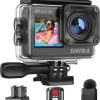 Surfola SF530 Action Camera - 4K/60FPS 24MP Dual Screen Anti-shake Touch Screen Underwater Camera with Remote Control Battery Charger and Helmet Accessories Kit【Upgraded】