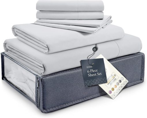 BELADOR Silky Soft Queen White Sheet Set -Luxury 6 Piece Bed Sheets for Queen Size Bed, Secure-Fit Deep Pocket Sheets with Elastic, Breathable Hotel Sheets & Pillowcase, Wrinkle Free Oeko-TEX Sheets