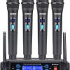 Wireless Microphone System, BOMGE Pro 4-Channel Cordless Mic Set with Four Handheld Mics, Fixed Frequency, Long Range 200ft, Ideal for Church,Karaoke, Events (V410)