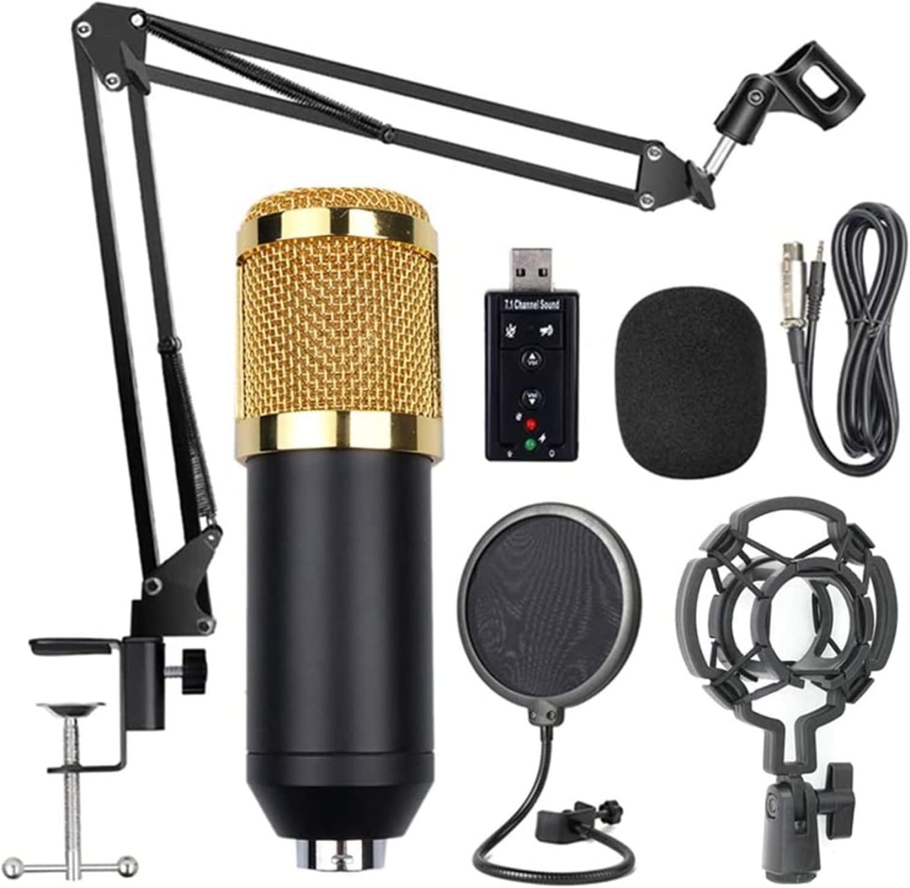 Arabest Bm800 Professional Suspension Microphone Kit Studio Live Stream Broadcasting Recording Condenser Microphone Set Vocal Microphones (Black USB)