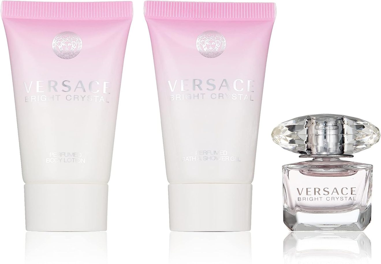 Versace Bright Crystal 3 Pieces Mini Set For Women - 1 EDT 5 ml +25 ml Shower Gel +25 ml Body Lotion