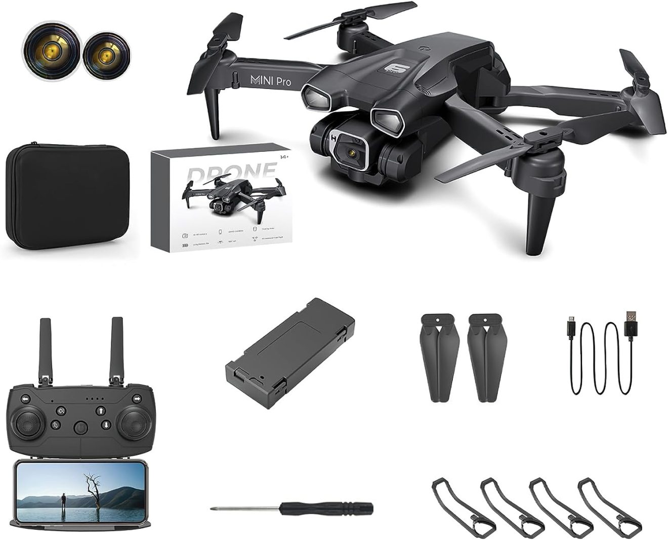 Mini Drone with Camera, 1080P HD Foldable Drone, 120° Adjustable Lens, One Key Take Off/Land, 360° Flip, 1 Batterie, with Carrying Case, Toys Gifts for Kid and Adult