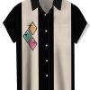 Men's Striped Fashion Shirts Button Down Short Sleeve Vintage Hawaiian Bowling Shirt Casual Camp Beach Tops