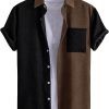 GORGLITTER Men's Color Block Short Sleeve Collar Neck Casual Business Button Down Shirts