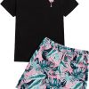 GORGLITTER Men's 2 Piece Outfits Boho Tropical Print Tee and Drawstring Waist Track Shorts