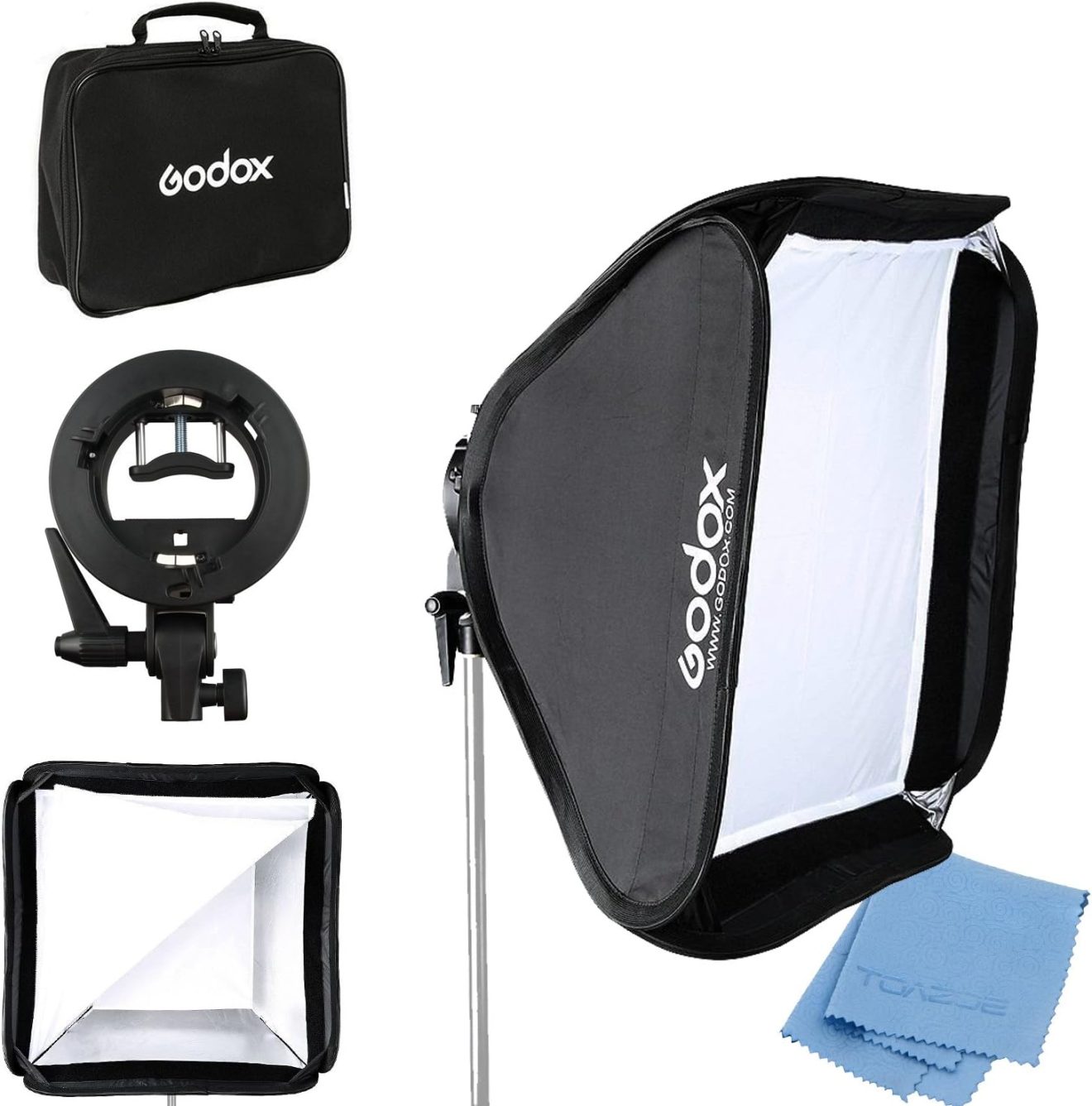 Godox 32"x 32" 80cmx80cm Foldable Universal Softbox with S Style Speedlite Bracket for Flash Bowens Elinchrom Mount Accessories Direction Adjustable