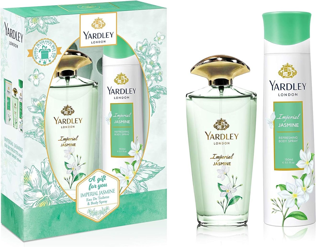 Yardley Imperial Jasmine Perfumed Gift Set, Floral Scent With Jasmine And Orange Blossom Fragrance, Eau De Toilette 125 Ml + Body Spray 150 Ml