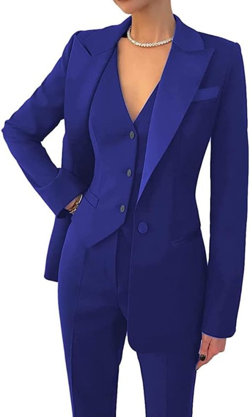 Women's 3 Piece Suits Blazer Coat Notched Lapel Jacket for Work Set Casual Office Lady Business Suit Set with Pockets