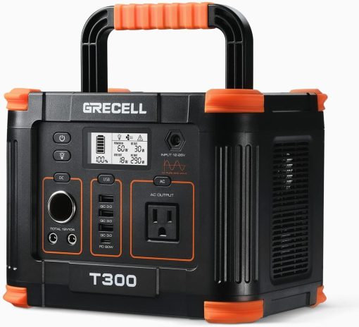 Grecell Portable 1000 W Power Station, 999 Wh Lithium Battery Solar Generator, 10 Ports Mobile Power Generator for Outdoor Use with AC/DC/USB, Solar Power Station for Camping and Emergencies (300 W)