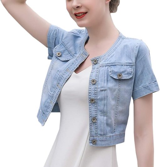 Only Faith Summer Women’s Crew-Neck Denim Jacket Short Sleeve Jean Coat Tops