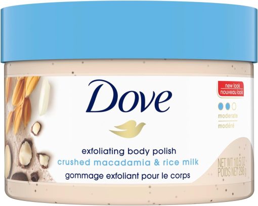 Dove Exfoliating Body Polish Scrub Reveals Visibly Smoother Skin Macadamia and Rice Milk Body Scrub That Nourishes Skin 10.5 oz