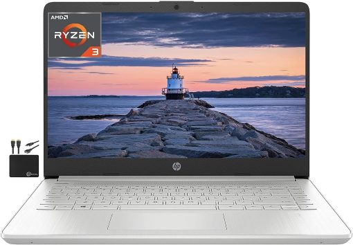 HP 2022 Newest 14'' HD Laptop Computer, AMD Ryzen 3 3250U (Upto 3.5GHz, Beat i5-7200U), 8GB RAM, 256GB SSD, HD Webcam, WiFi, Bluetooth, HDMI, USB-A&C, 10+ Hours Battery, Win 11+Marxsolcables