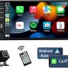 Double Din Car Stereo Compatible with Apple Carplay and Android Auto, 7 inch HD Touchscreen Car Radio Car Audio Receivers, Bluetooth, Backup Camera , Mirror Link, USB/AUX/TF/Subwoofer, FM Radio