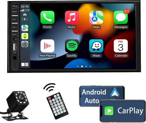 Double Din Car Stereo Compatible with Apple Carplay and Android Auto, 7 inch HD Touchscreen Car Radio Car Audio Receivers, Bluetooth, Backup Camera , Mirror Link, USB/AUX/TF/Subwoofer, FM Radio