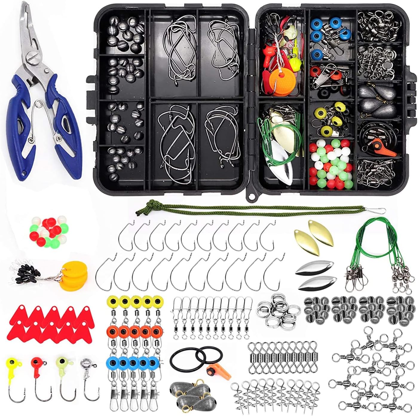 Fishing Accessories Kit【188PCS】 Set with Tackle Box, Including Pliers, Jig  Hooks, Bullet Bass Casting, Swivels