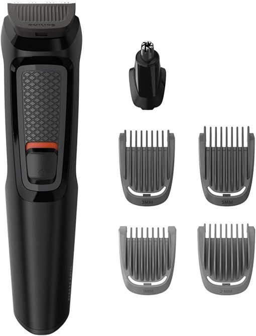 Philips Multigroom Series 3000 for Face, 6-in-1 Grooming Kit for beard, moustache, nose & ear hair, cordless, 60 min runtime, 16h full charging time, MG3710/33,Black