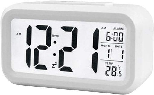 Smart Digital Alarm Clock with Date and Temperature Snooze Button on Top Battery Operated Rectangle Desk Clock with Night Light for Bedroom Kids Children Girls Boys