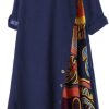Amaonz Fashion Plus Size Women's Vintage O Neck 3/4 Sleeve Side Printed Loose Long Dress