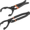 Glarks 2pcs 10 inch and 12 inch long handle grip oil filter pliers set adjustable angle hand oil filter wrench for car motorcycle and trucks use