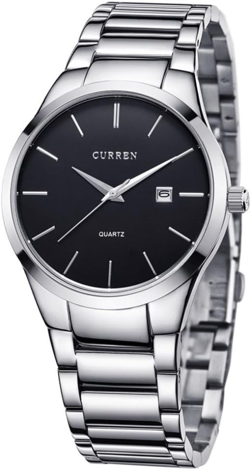 CURREN Men's Watches Classic Black/Silver Steel Band Quartz Analog Wrist Watch with Date for Man …