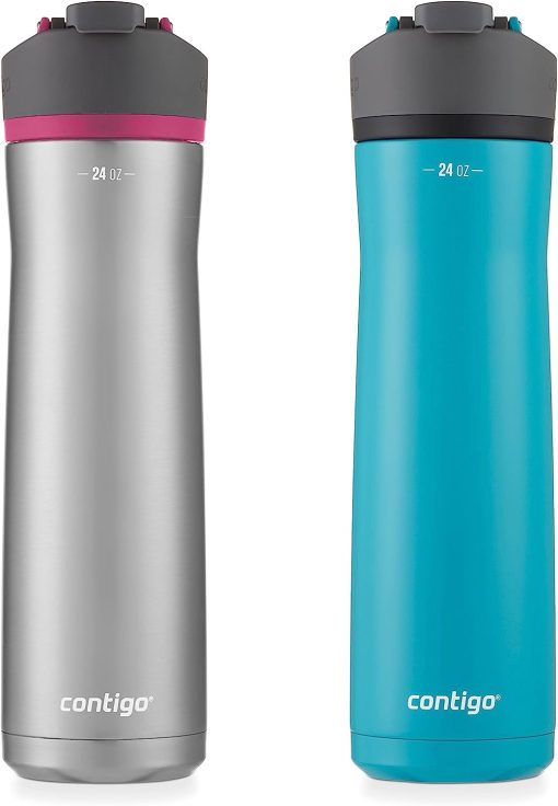 Contigo Cortland Chill 2.0 Water Bottle with AUTOSEAL Lid Stainless Steel Water Bottle, 24 oz., 2 Pack, Juniper & Dragon Fruit, Pink and Black, 24 Ounce