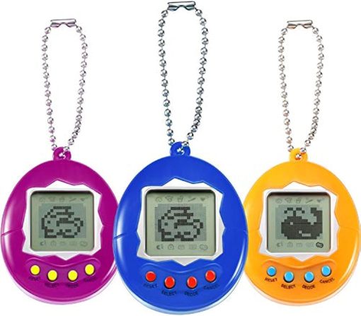 Skylety 3 Pieces Virtual Electronic Digital Pets Keychain Game Keyring Electronic Toys Nostalgic Virtual Digital Pet Retro Handheld Game Machine (3 Pieces, Rose Red, Yellow, Blue)