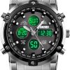 SKMEI Mens Wrist Watch, Waterproof Military Analog Digital Watches with LED Multi Time Chronograph, Stainless Steel Business Watches for Men