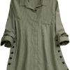 TINGZI Women Casual Loose Pocket Linen Plus Size Stripe Button Long Shirt Blouse Tops Button Down Loose Comfy Tunic