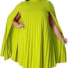 Women's Plus Size Stylish Casual Dress Elegant Cape Sleeve Loose Pleated Cocktail Party Knee Length Dress (Color : Green, Size : XXL)