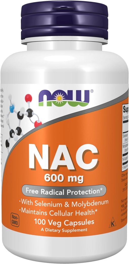 Now Foods NOW Supplements, NAC (N-Acetyl Cysteine) 600mg with Selenium & Molybdenum, 100 Veg Capsules