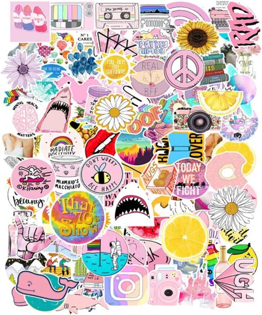 TaemBuy Laptop Cartoon Water Bottles Stickers, 103 Pieces, Pink