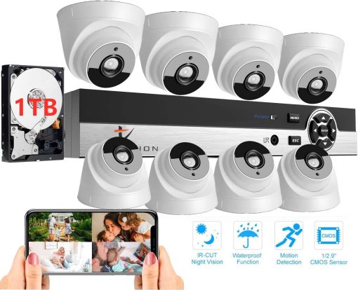 Tomvision Full HD 1080P 8 Channels DVR CCTV Kit - 8 Camera Indoor Surveillance System with 1TB