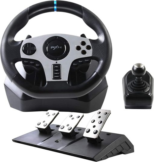 Game Racing Wheel, Pxn V9 270°/900° Adjustable Racing Steering Wheel, With Clutch And Shifter, Support Vibration And Headset Function, Suitable For Pc, Ps3, Ps4, Xbox One, Nintendo Switch.