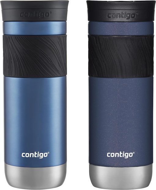 Contigo SnapSeal Insulated Stainless Steel Travel Mug with Grip 2-Pack, 20 oz., Blue Corn Transparent Satin & Midnight Berry