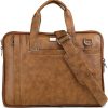 K London 15 Inches Slim Tan Vegan Leather Men Women Unisex Laptop MacBook Shoulder Messenger Office Bag (1808-tan)