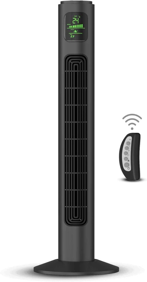 Sure Tower Fan with Remote Control, Bladeless Powerful with 3 Speeds, Timer Function, Standing Oscillating Fan for Home, Bedroom & Office, Black, STF36AZ