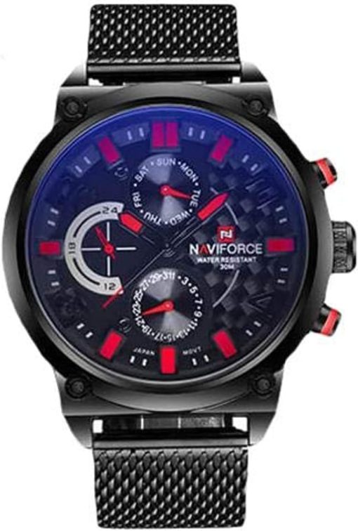 Naviforce Classic Men's Black Dial Metal Band Watch - NF9068-BBR